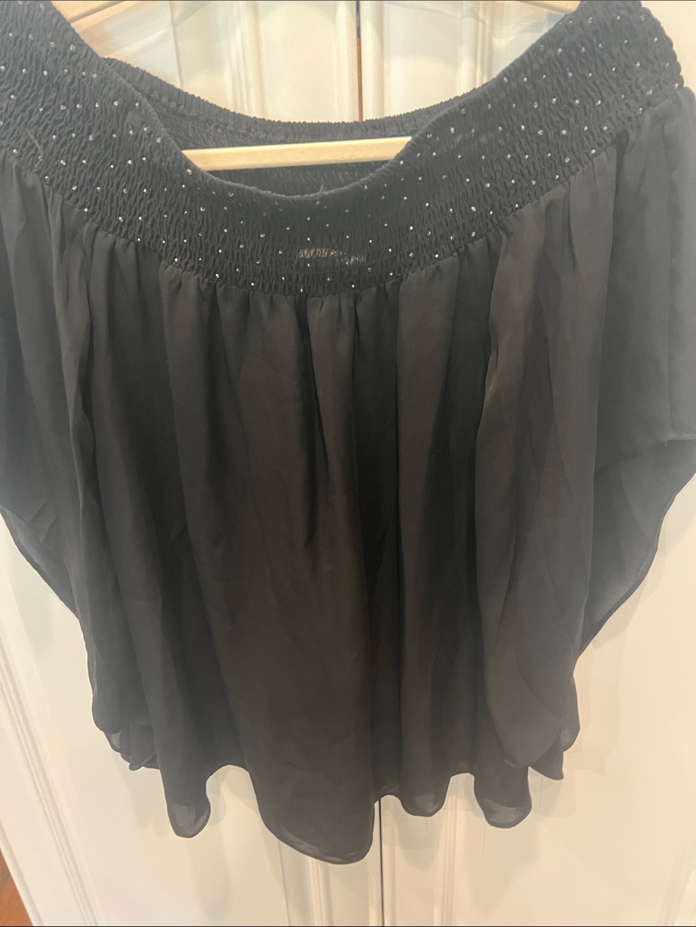 Parker Black Off-The-Shoulder Smocked Neck Blouse